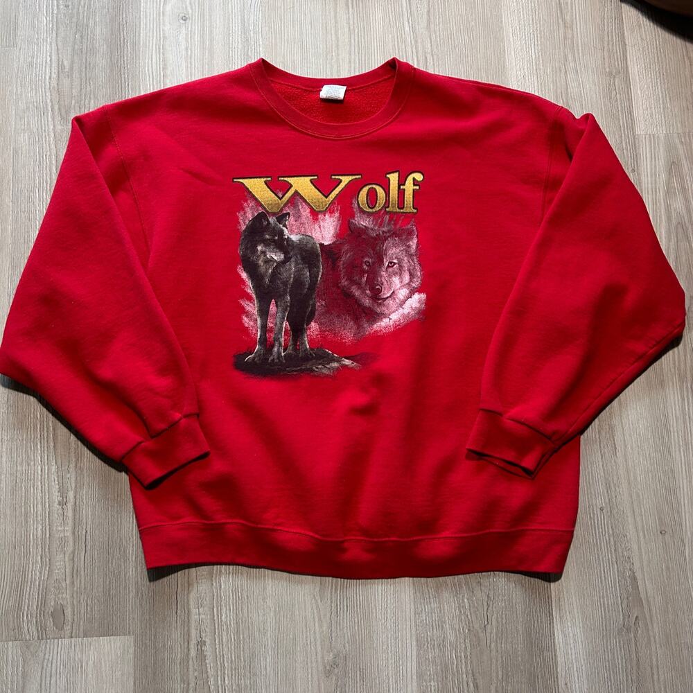 Vintage Y2k Jerzees Wolf Wolves Nature Fleece Crewneck Pullover Sweatshirt 2XL